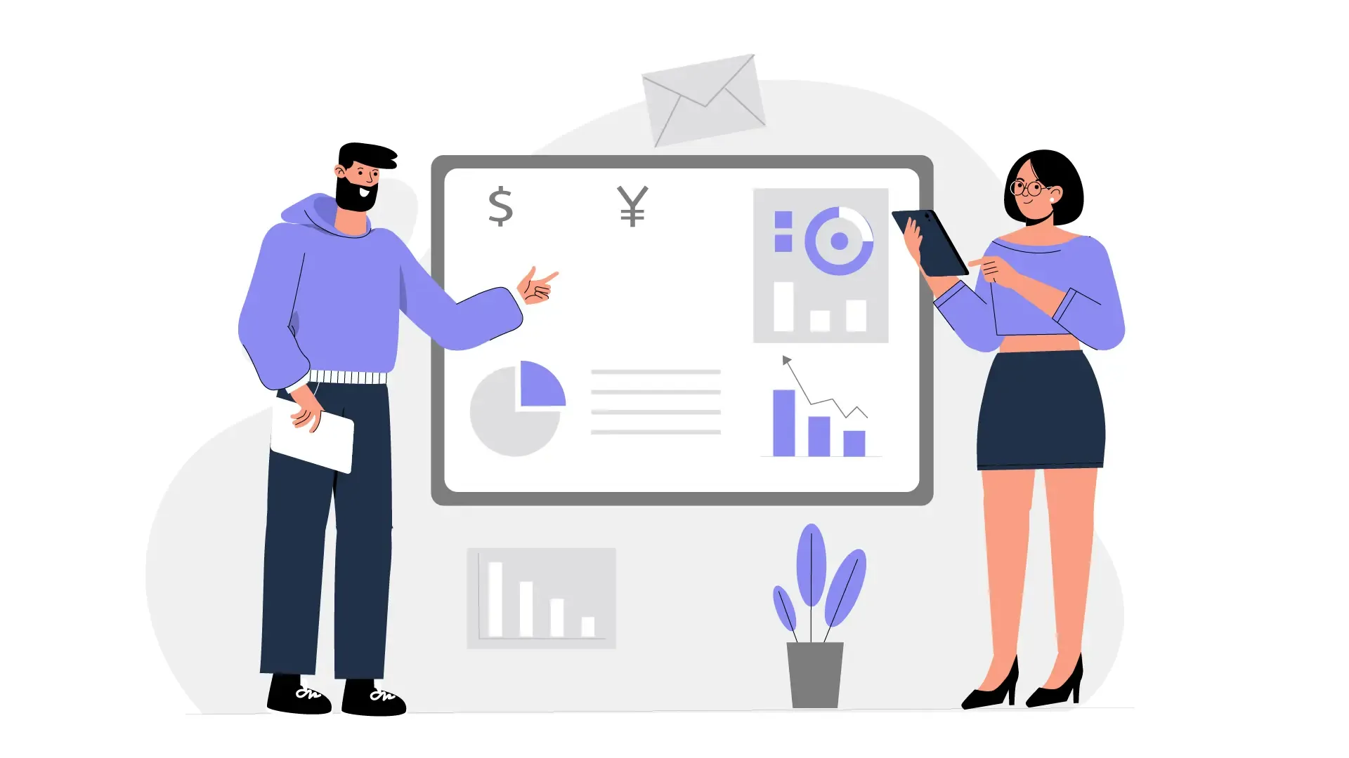 Exploring Financial Forecasts with Sophisticated Flat 2D Vector Illustration